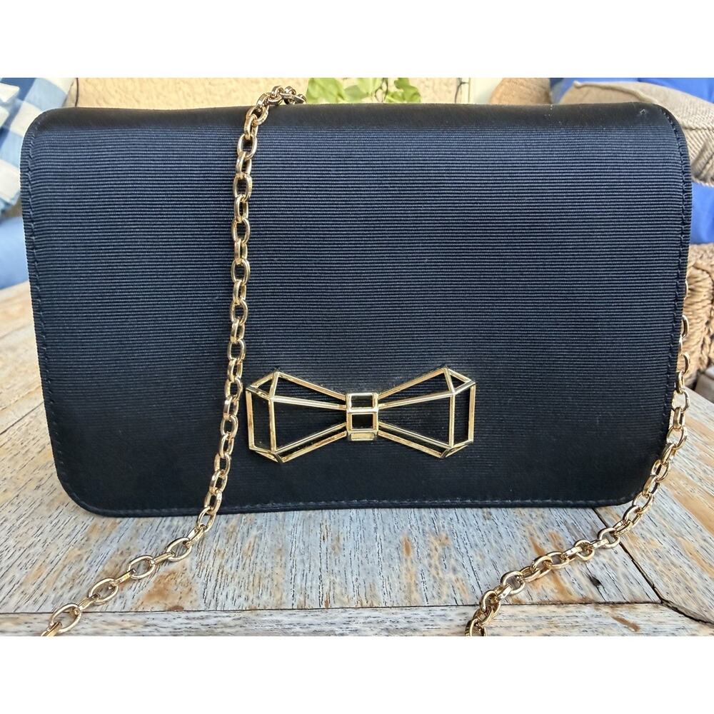 Ted Baker Black Gold Geometric Bow Clutch Convertible Shoulder Bag Excellent